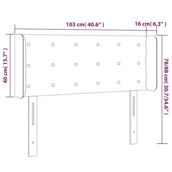 vidaXL sengegavl med LED-lys 103x16x78/88 cm stof sort