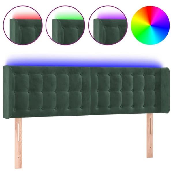 vidaXL Sänggavel LED mörkgrön 147x16x78/88 cm sammet