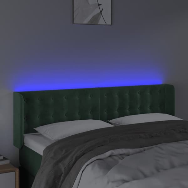vidaXL Sänggavel LED mörkgrön 147x16x78/88 cm sammet