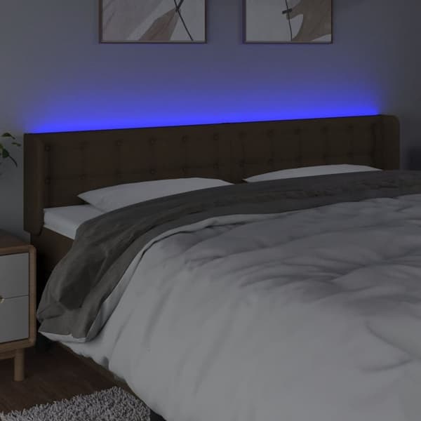 vidaXL sengegavl med LED-lys 203x16x78/88 cm stof mørkebrun