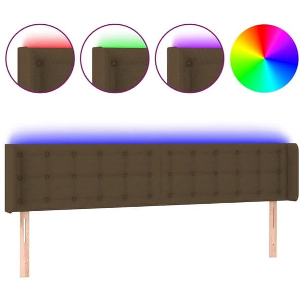 vidaXL sengegavl med LED-lys 203x16x78/88 cm stof mørkebrun