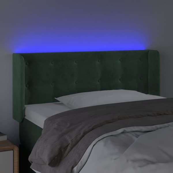 vidaXL sengegavl med LED-lys 93x16x78/88 cm fløjl Mørkegrøn