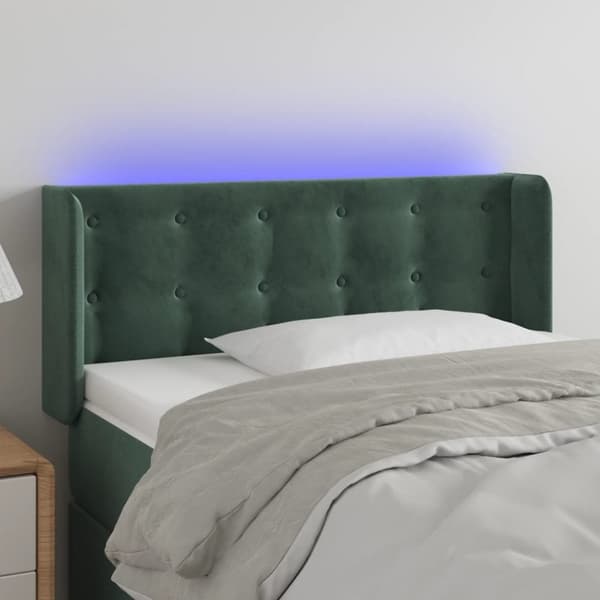 vidaXL sengegavl med LED-lys 93x16x78/88 cm fløjl Mørkegrøn