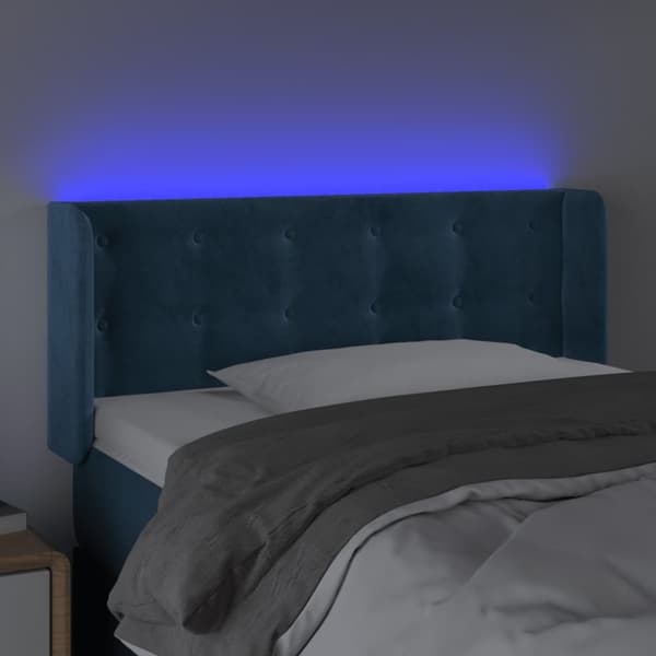 vidaXL sengegavl med LED-lys 93x16x78/88 cm fløjl Mørkeblå
