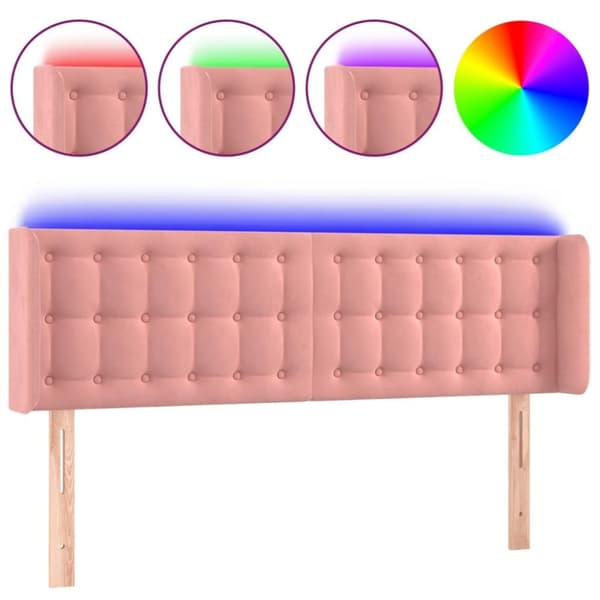 vidaXL sengegavl med LED-lys 147x16x78/88 cm fløjl lyserød