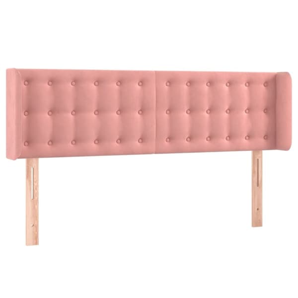 vidaXL sengegavl med LED-lys 147x16x78/88 cm fløjl lyserød