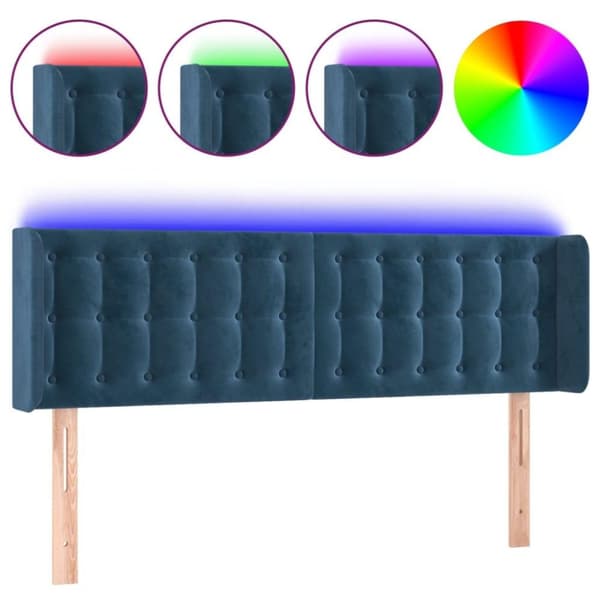 vidaXL sengegavl med LED-lys 147x16x78/88 cm fløjl mørkeblå