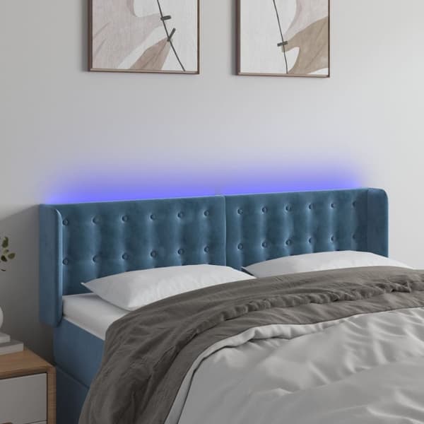 vidaXL sengegavl med LED-lys 147x16x78/88 cm fløjl mørkeblå