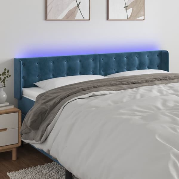 vidaXL sengegavl med LED-lys 183x16x78/88 cm fløjl mørkeblå