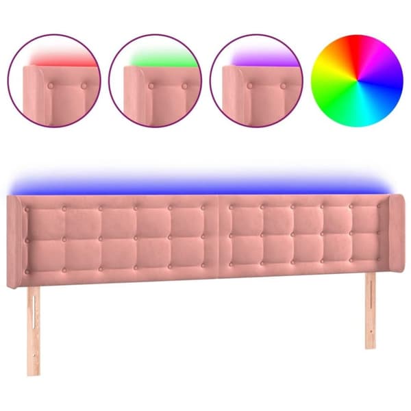 vidaXL sengegavl med LED-lys 183x16x78/88 cm fløjl lyserød