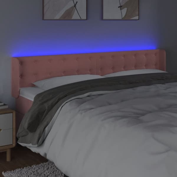 vidaXL sengegavl med LED-lys 183x16x78/88 cm fløjl lyserød