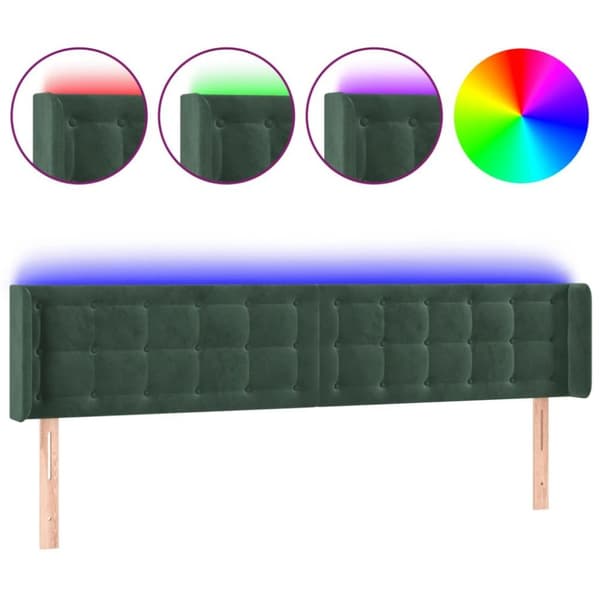 vidaXL sengegavl med LED-lys 203x16x78/88 cm fløjl mørkegrøn
