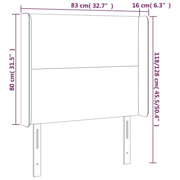 vidaXL sengegavl med LED-lys 83x16x118/128 cm stof cremefarvet