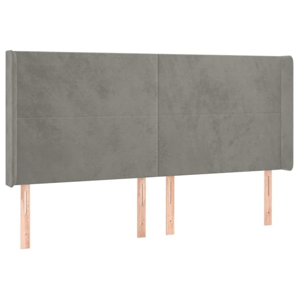 vidaXL sengegavl med LED-lys 203x16x118/128 cm fløjl lysegrå