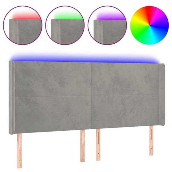 vidaXL sengegavl med LED-lys 203x16x118/128 cm fløjl lysegrå