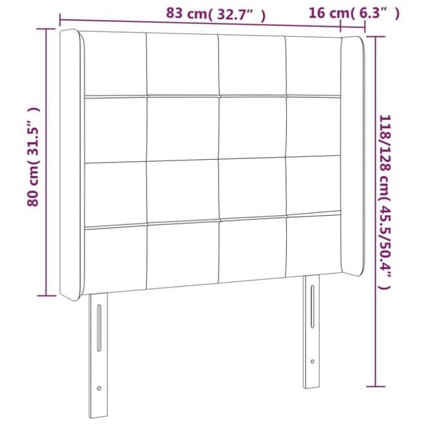 vidaXL sengegavl med LED-lys 83x16x118/128 cm stof mørkebrun
