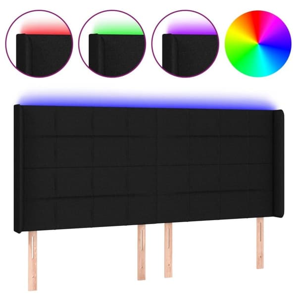 vidaXL sengegavl med LED-lys 163x16x118/128 cm stof sort