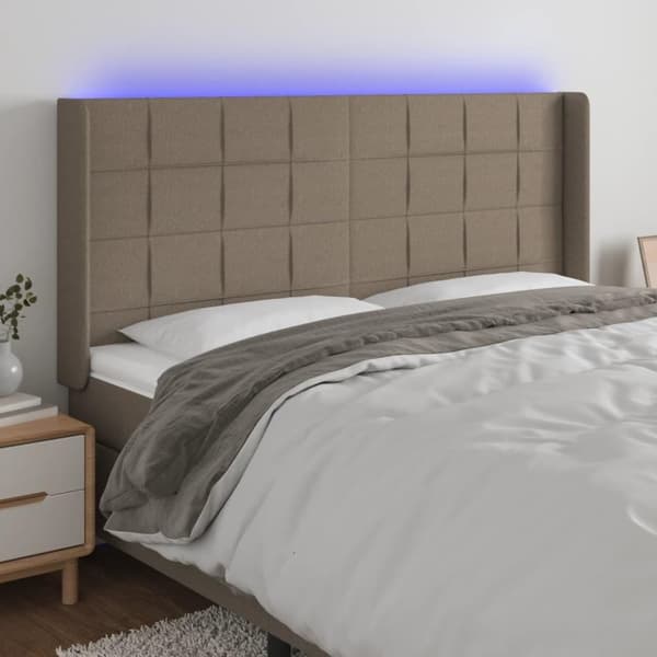 vidaXL sengegavl med LED-lys 183x16x118/128 cm stof gråbrun