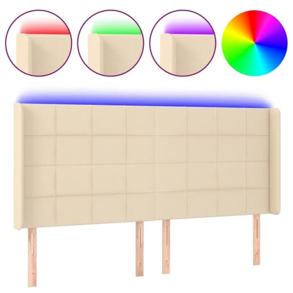 vidaXL Sänggavel LED gräddvit 203x16x118/128 cm tyg