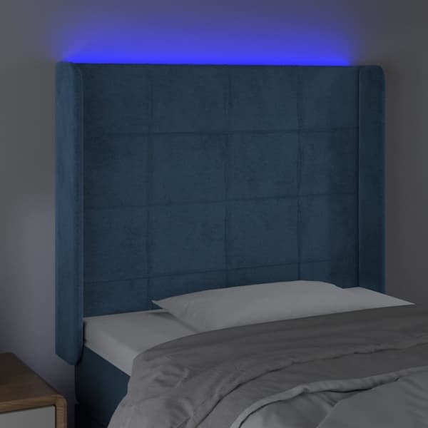 vidaXL sengegavl med LED-lys 93x16x118/128 cm fløjl mørkeblå