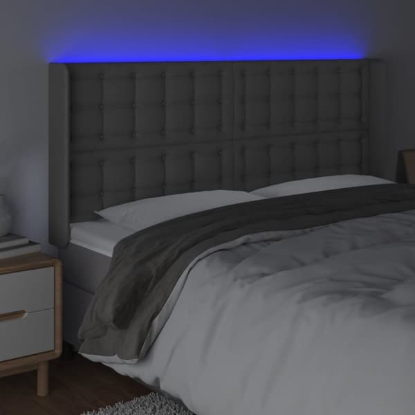 vidaXL sengegavl med LED-lys 163x16x118/128 cm kunstlæder grå