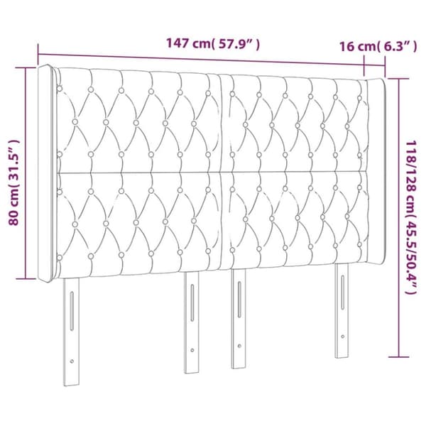 vidaXL sengegavl med LED-lys 147x16x118/128 cm stof blå