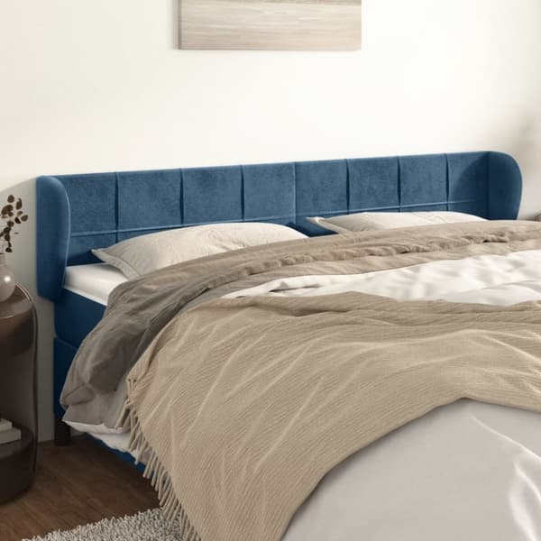 vidaXL sengegavl med kanter 203x23x78/88 cm fløjl mørkeblå