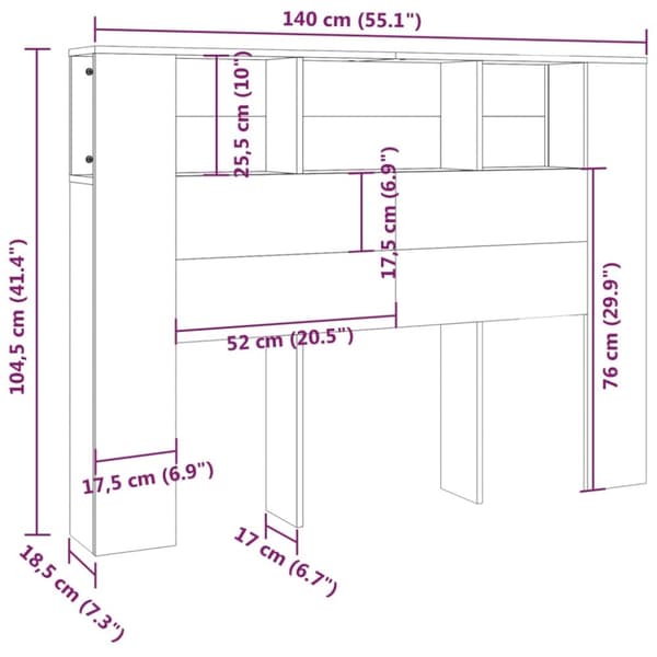vidaXL Sengegavlskap hvit 140x18,5x104,5 cm