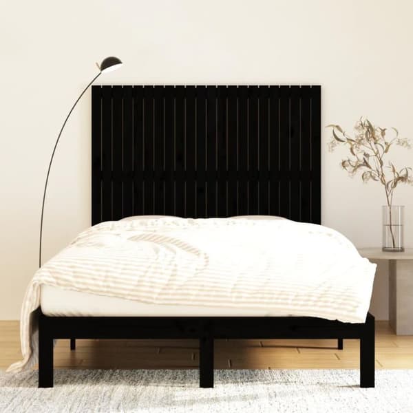 vidaXL Veggmontert sengegavl svart 140x3x110 cm heltre furu
