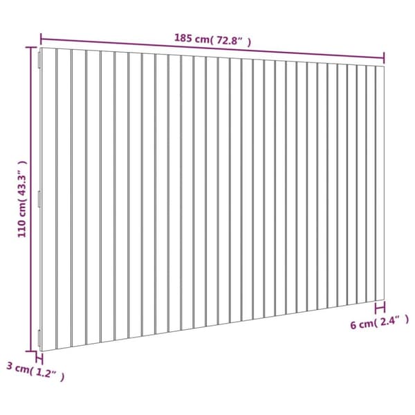 vidaXL Veggmontert sengegavl hvit 185x3x110 cm heltre furu