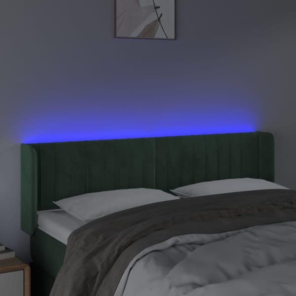 vidaXL Sänggavel LED mörkgrön 147x16x78/88 cm sammet