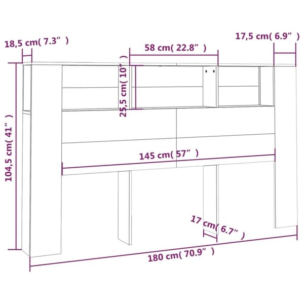vidaXL sengegavl med opbevaring 180x18,5x104,5 cm sonoma-eg