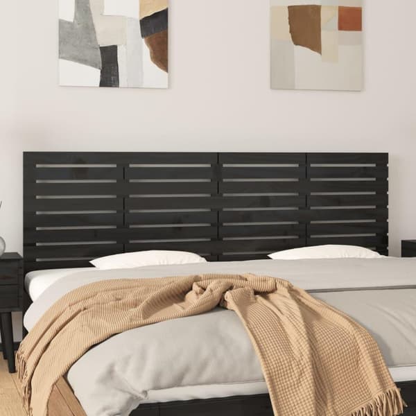 vidaXL Sängynpääty seinälle musta 166x3x63 cm täysi mänty