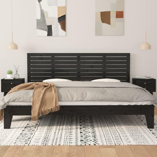 vidaXL Sängynpääty seinälle musta 166x3x63 cm täysi mänty