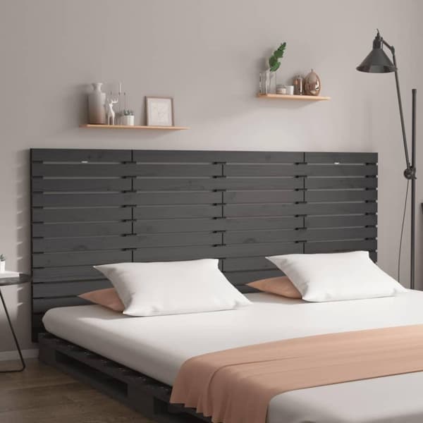 vidaXL Sängynpääty seinälle harmaa 206x3x91,5 cm täysi mänty