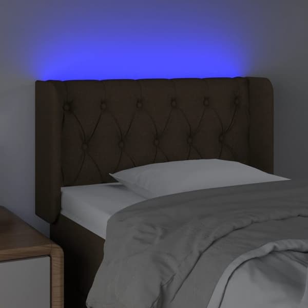 vidaXL sengegavl med LED-lys 83x16x78/88 cm stof mørkebrun