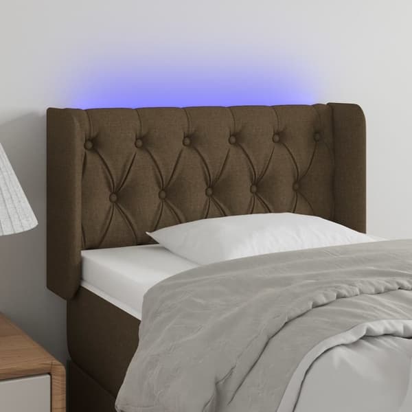 vidaXL sengegavl med LED-lys 83x16x78/88 cm stof mørkebrun