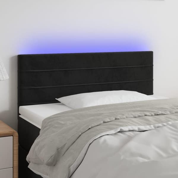 vidaXL sengegavl med LED-lys 90x5x78/88 cm fløjl sort