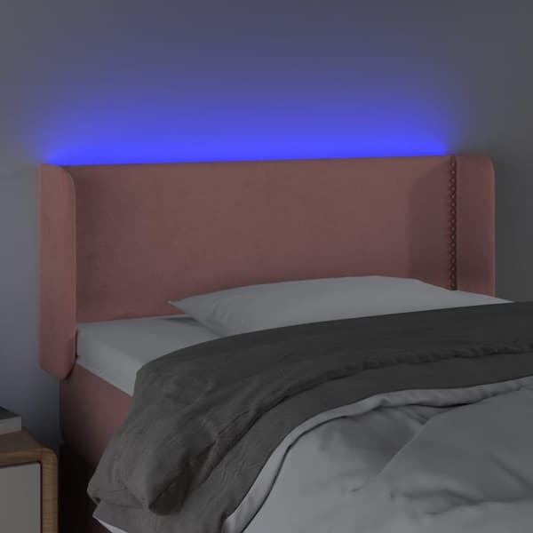 vidaXL sengegavl med LED-lys 103x16x78/88 cm fløjl lyserød