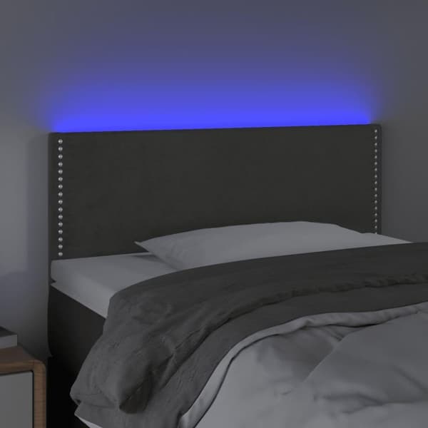 vidaXL sengegavl med LED-lys 100x5x78/88 cm fløjl mørkegrå