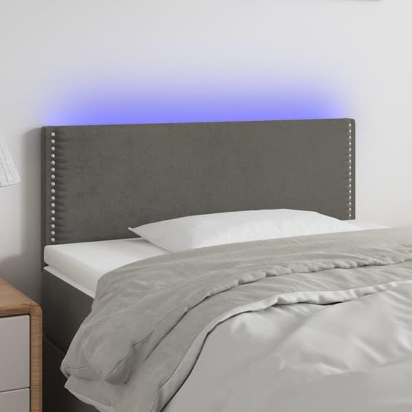vidaXL sengegavl med LED-lys 100x5x78/88 cm fløjl mørkegrå