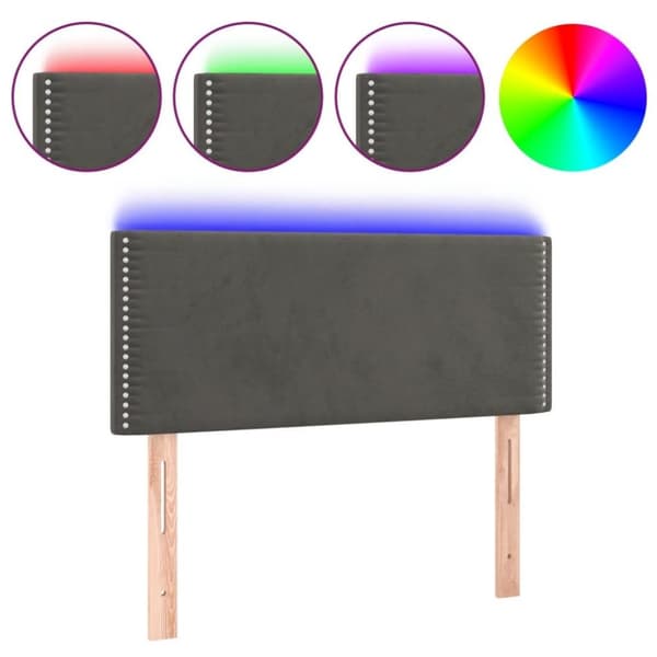 vidaXL sengegavl med LED-lys 100x5x78/88 cm fløjl mørkegrå