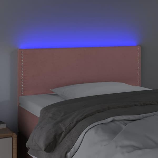 vidaXL sengegavl med LED-lys 100x5x78/88 cm fløjl lyserød