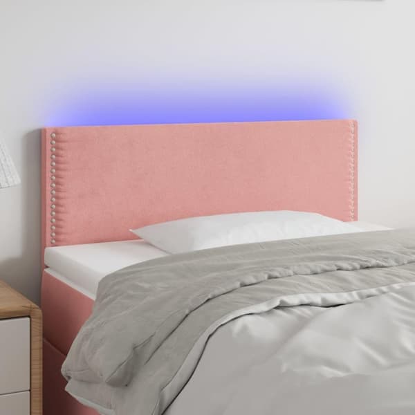 vidaXL sengegavl med LED-lys 100x5x78/88 cm fløjl lyserød