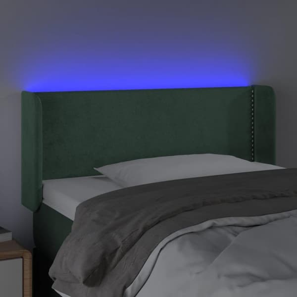 vidaXL sengegavl med LED-lys 103x16x78/88 cm fløjl mørkegrøn