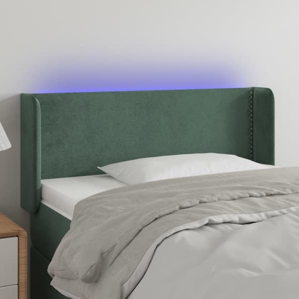 vidaXL sengegavl med LED-lys 103x16x78/88 cm fløjl mørkegrøn