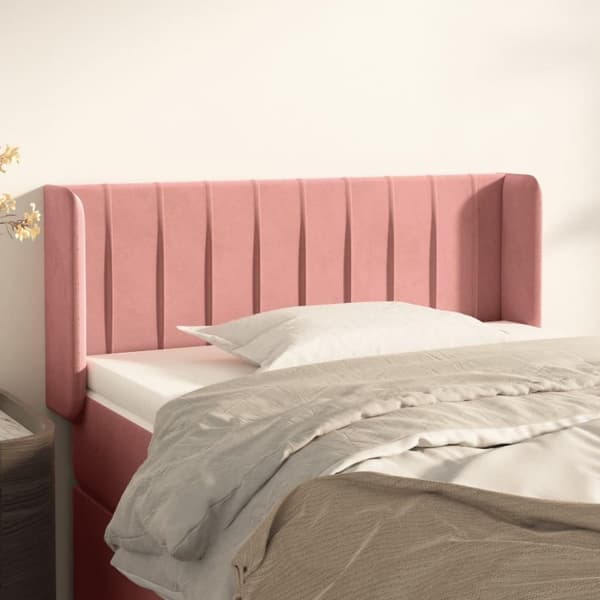 vidaXL sengegavl med kanter 83x16x78/88 cm fløjl lyserød