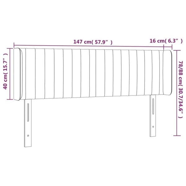 vidaXL sengegavl med LED-lys 147x16x78/88 cm fløjl lyserød