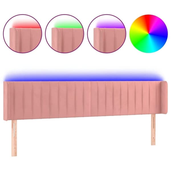 vidaXL sengegavl med LED-lys 203x16x78/88 cm fløjl lyserød