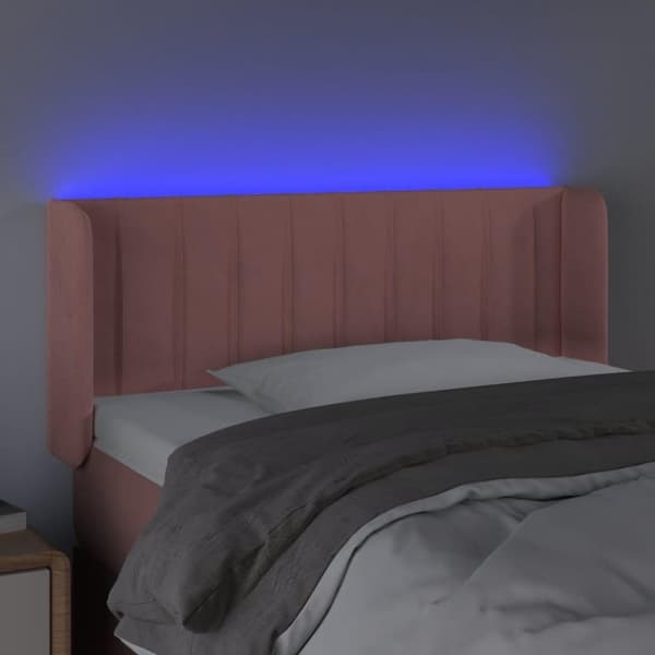 vidaXL sengegavl med LED-lys 83x16x78/88 cm fløjl lyserød